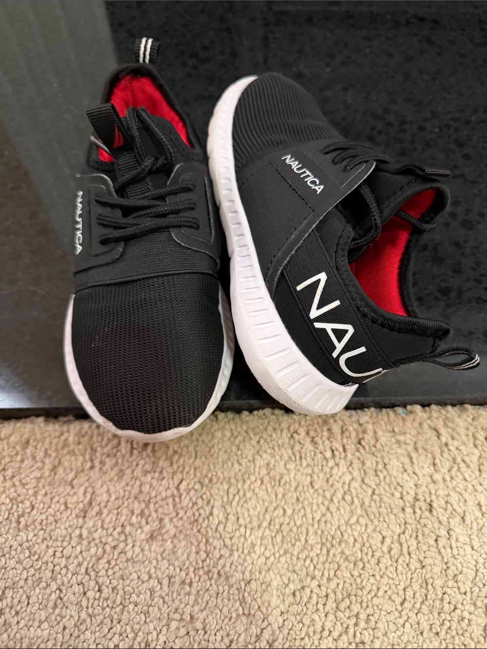 Nautica Kids Black Sneakers with Red Interior and White Sole